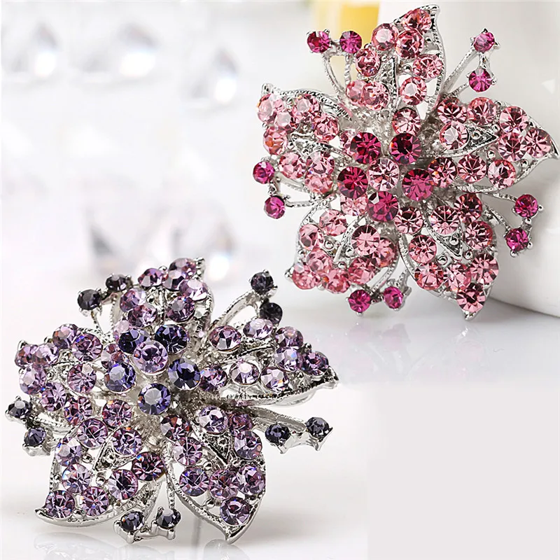 

Large Size Sparkling Crystal Rhinestones Flower Brooch Pins For Outer Wear Or Wedding Mother's Day Gift