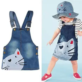 Toddler Cute Cat Baby Kids Boys Girls Toddler Denim Jeans Overalls Dress Skirt Clothes 3