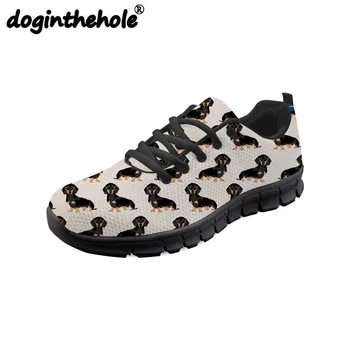 

doginthehole Female Sneakers Flats Dachshund Dog Printing Women's Running Shoes Mesh Training Outdoor Sport Shoes Zapatos Muje