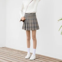 Плиссированная юбка Всесезонная новая короткая юбка из Гонконга короткая юбка с высокой талией шерстяные клетчатые юбки