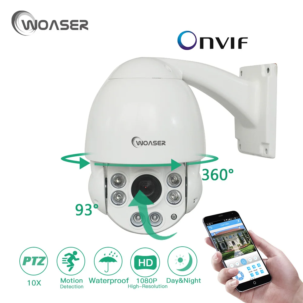 Woaser 10x Оптический зум видеонаблюдения HD 1080 P Скорость купол Камера ик-onvif P2P Mobile