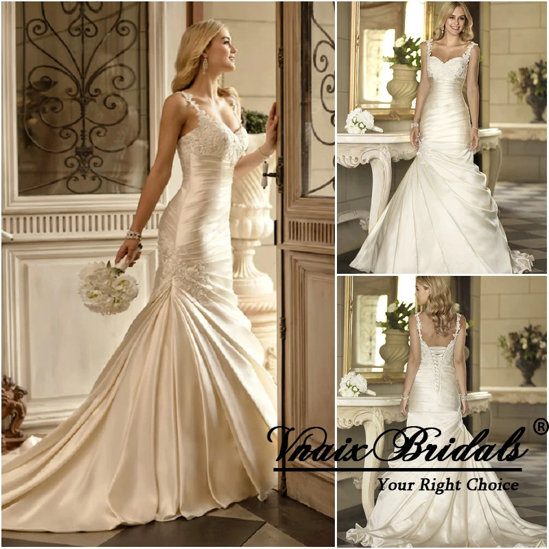 WV224 Spaghetti Strap Champagne Lace Satin New Arrival Wedding Dress 2014 | Свадьбы и торжества