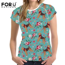 FORUDESIGNS/цветочный принт Airedale терьер женская летняя футболка Короткие топы Футболка Kawaii женственные футболки Camiseta feminina