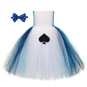 

Alice In Wonderland Tutu Dress Girls White Black Ace Role Play Alice Costume Children Fluffy Birthday Halloween Outfit Clothes