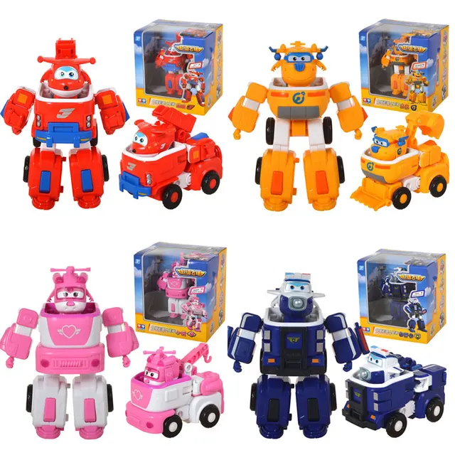 Best Offers 4pcs/set Q Version Deformation Armor Super wings Rescue Robot Action Figures Super Wing Transformation Fire Engines Toys