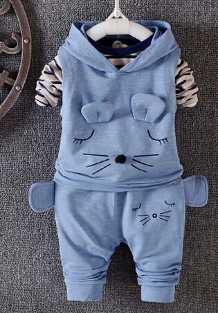 

Three stripes fall new small children's wear cotton T-shirt + waistcoat, trousers children cat multi-color optional packages