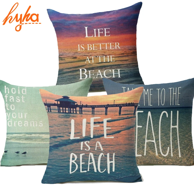 

2018 New Arrival Summer Cushion Cover Beach Decorative Pillows Cover Letter Sea Marine Style Printed Sofa Throw Pillow Case