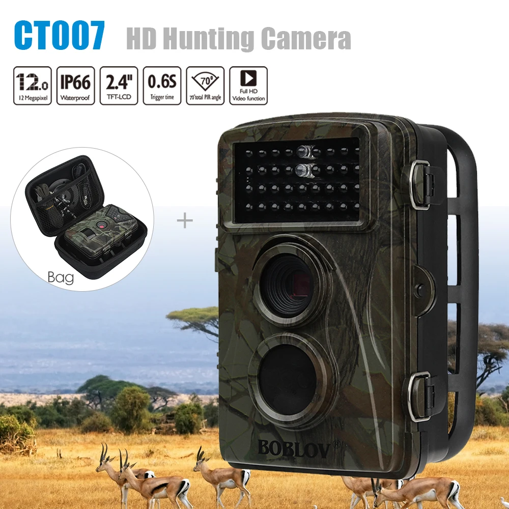 

BOBLOV CT007 HD 1080P 12MP Hunting Scouting Trail Camera Game Wildlife Motion Detection 34PCS IR LED Night Vision Farm Cam + Bag