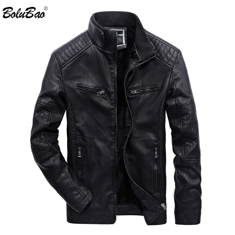 

BOLUBAO New Men Leather Jacket Fashion Windproof Motorcycle PU Lined Fleece Jacket Male Winter Thick Warm Leather Jackets