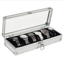 6 Grid Slots Aluminium Luxury Brand Watch Display Box Watches Case Jewelry Decoration Storage Holder Organizer Free Shipping 10 grid slots watch box luxury leather display watches boxes square jewelry storage case organizer holder relojes winder new