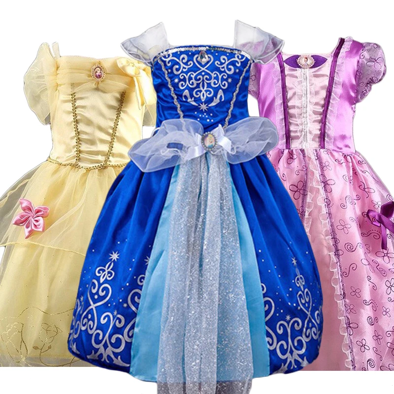 Платье Золушки, платье принцессы с кружевами для девочек Эльза, Белль платье принцессы для маленьких девочек на день рождения Косплэй костюм детские платья Детская одежда
