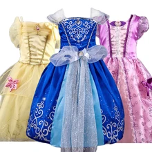 Платье Золушки, платье принцессы с кружевами для девочек Эльза, Белль платье принцессы для маленьких девочек на день рождения Косплэй костюм детские платья Детская одежда