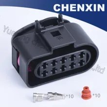 Preto 10pin conector auto farol do carro plugue elétrico (rosa clipe) 3.5 do sexo feminino, incluindo terminais e selo waterproof1J0973735