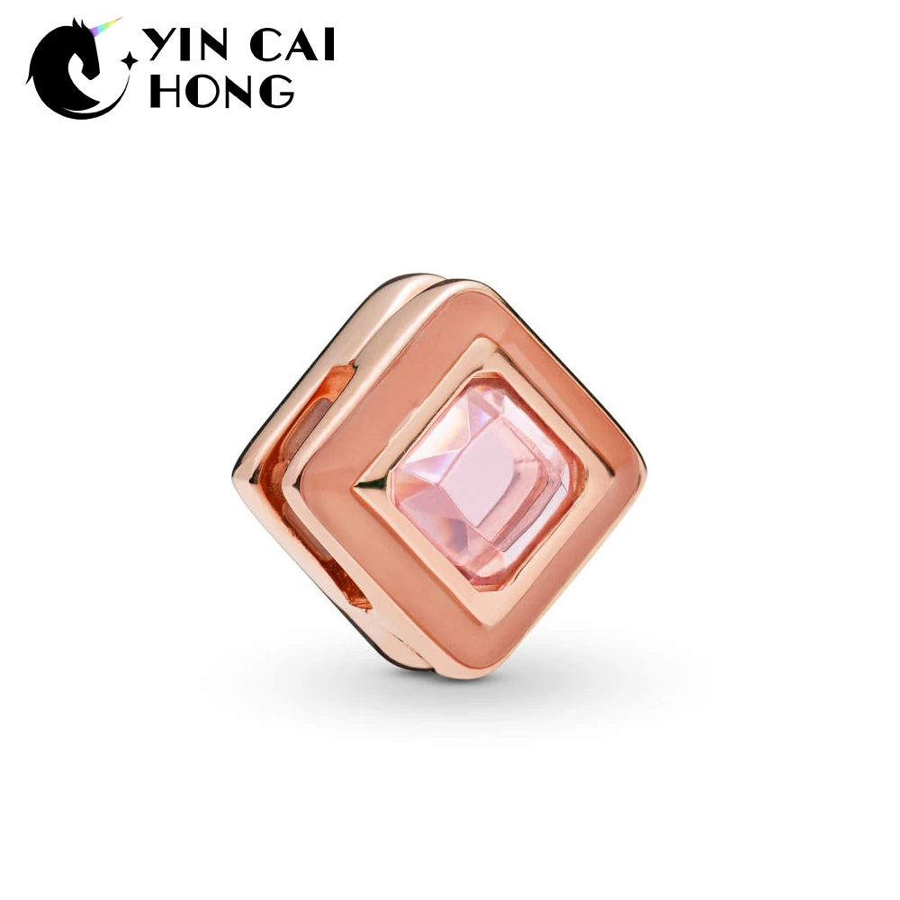 

YCH 100% 925 Sterling Silver New 2019 Spring 787888NPO Rose Reflexions Sparkling Pink Square Clip Charm DIY Bracelet Jewelry