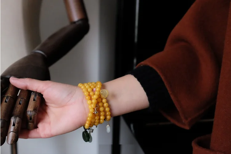 S925 Серебряные ювелирные изделия Amber Мёд восковый шар Jade Этническая Стиль женский Фенечка сладкие романтические