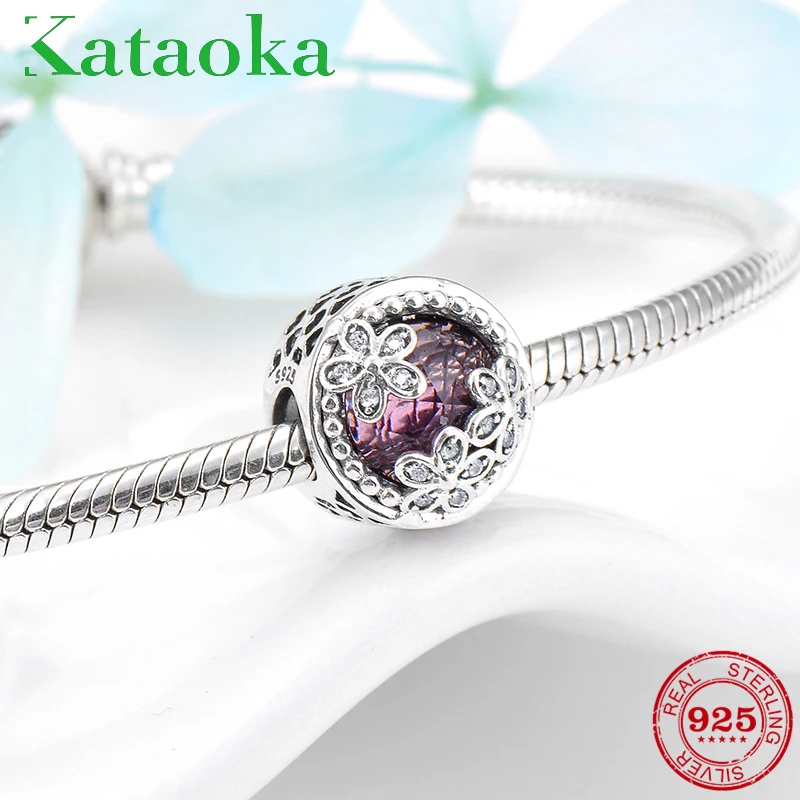 

2018 Fashion three Flowers wine red zircon beads charms 925 Sterling Silver Fit Original Pandora Charm Bracelet diy Jewelry
