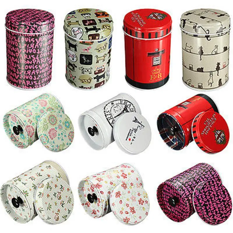 

Double cover Tea Storage Tins canister Box Caddy Candy Coffee Sugar Box Random