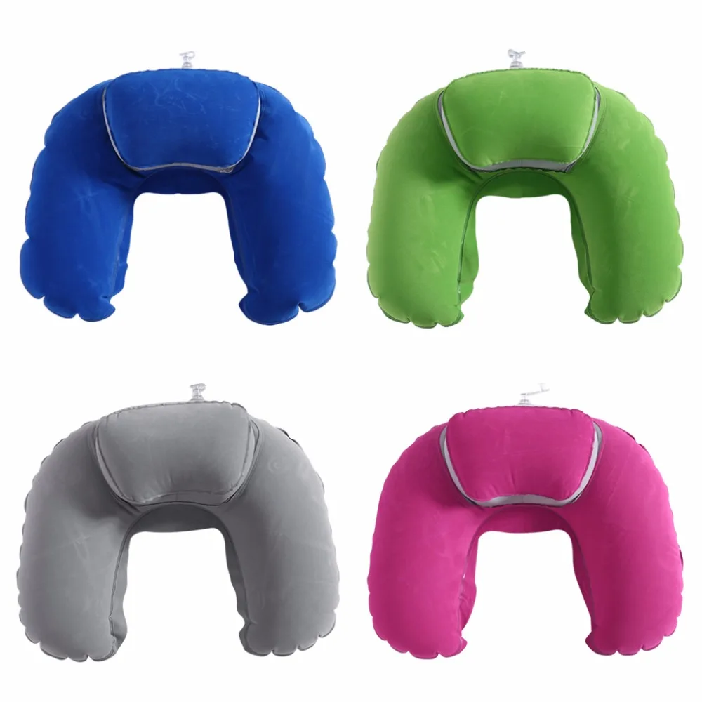 1Pc U Shaped Travel Inflatable Neck Pillow Car Head Rest Soft Air Blow