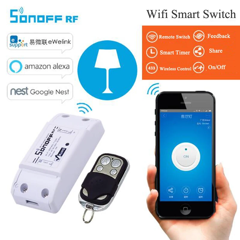 

Itead Sonoff RF 433MHz Intelligent WiFi Wireless Switch Smart Home Automation Modules DIY Switch Compatible with Alexa Goolge