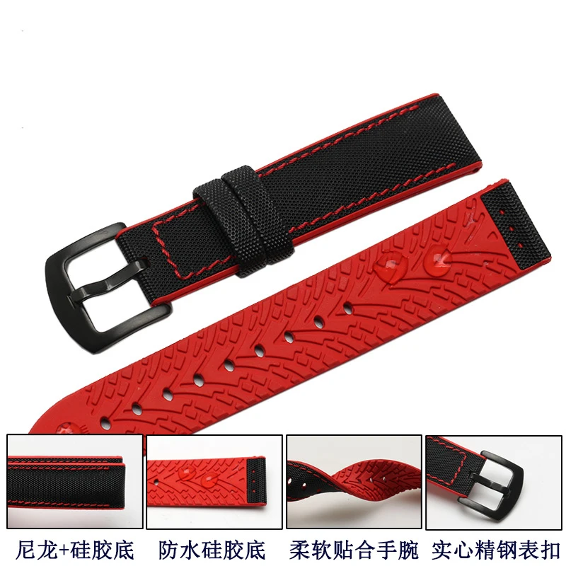 New High quality watchband Nylon+Rubber bottom strap 18mm 20mm 22mm 24mm watch General style black bracelet for men bussiness
