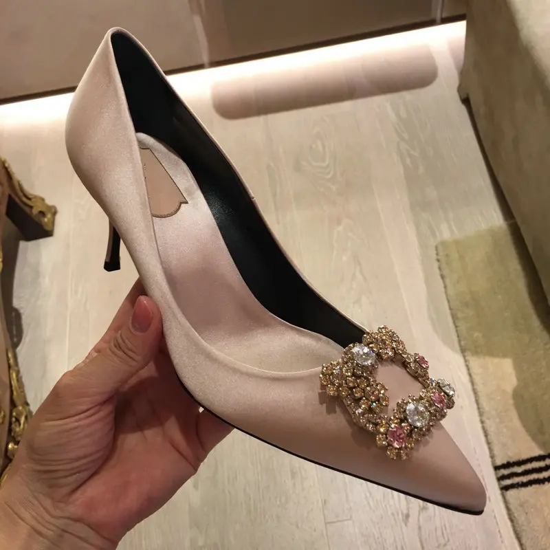 Г.,, женские атласные туфли-лодочки с острым носком, украшенные цветами и кристаллами, с пряжкой, женские вечерние туфли на высоком каблуке для свадьбы
