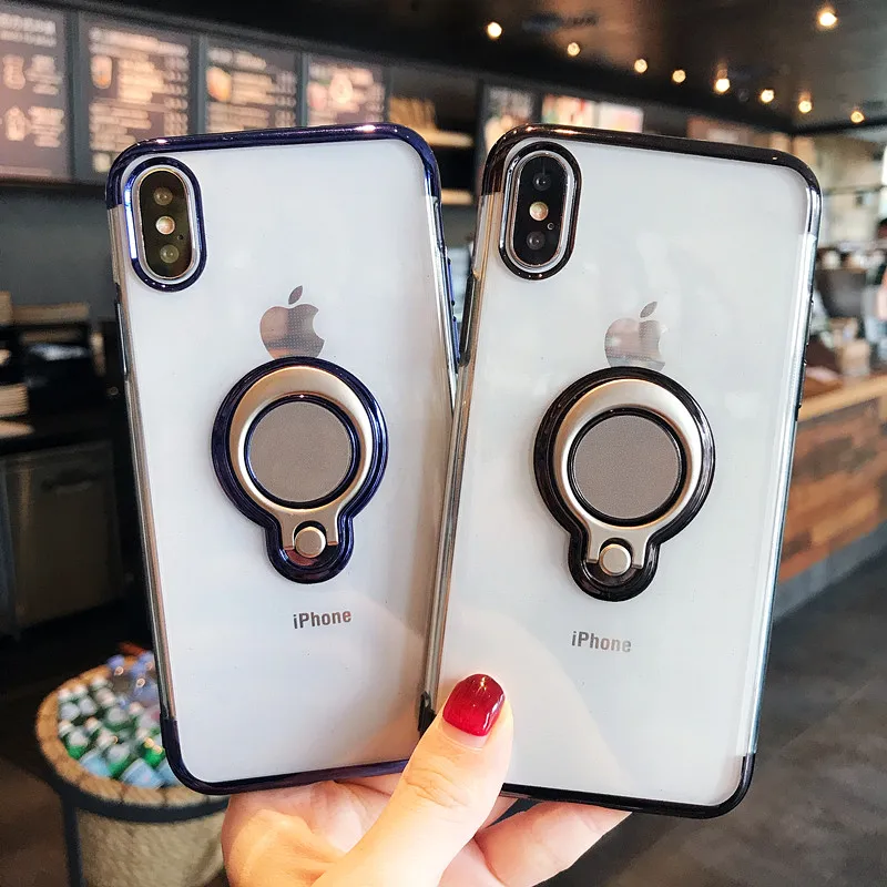

Adsorption With Finger Ring Soft TPU phone Case For Samsung Galaxy s9 plus note9 Magnetic Kickstand plating Silicone phone Cover