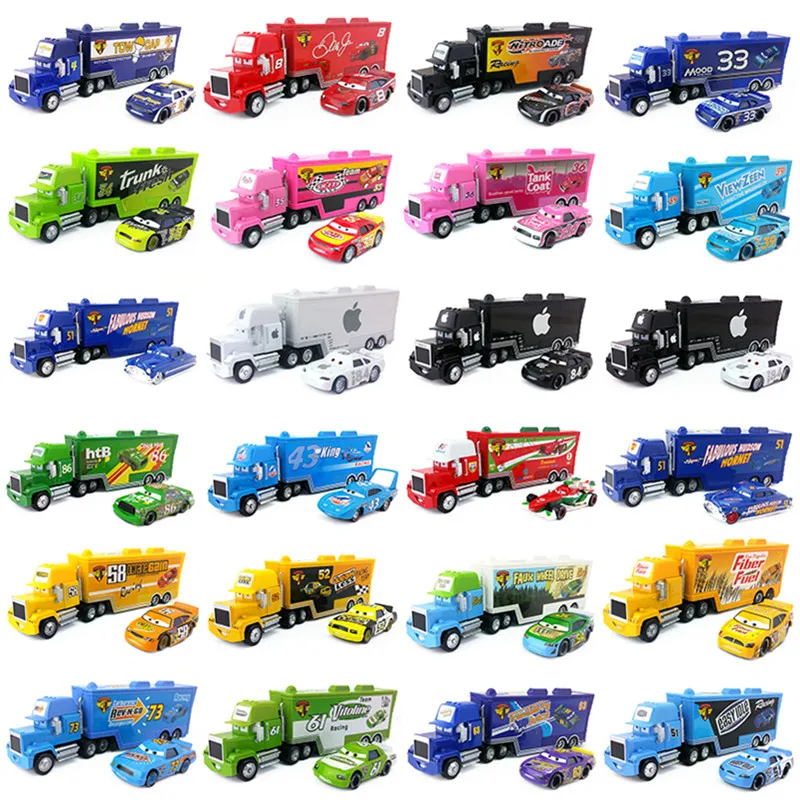 

Disney Pixar Cars 26 Styles 2pcs Lightning McQueen Mack Truck Jimmy The King 1:55 Diecast Metal Alloy Model Toys Cars For Kids