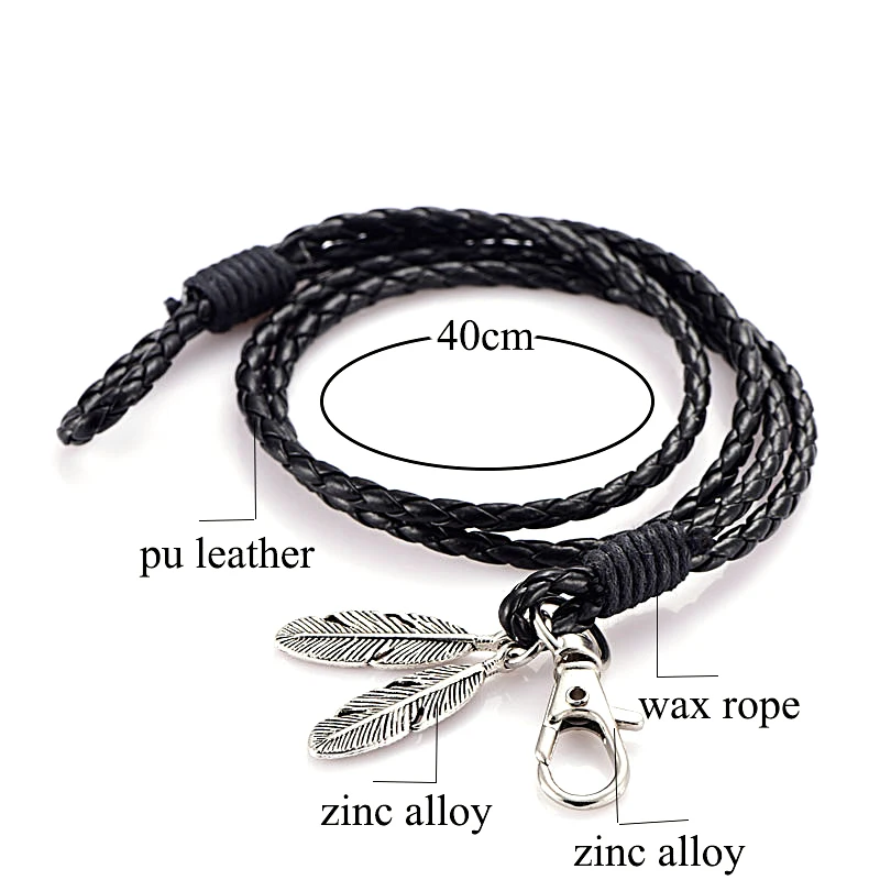 NIUYITID Black PU Leather Men Bracelet Silver Feather Accessories Fashion Jewelry Man Bracelet For Wristband Male Charm (4)