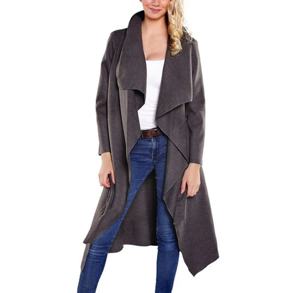 Spring Autumn Women Full Sleeve Sashes Turn down Collar Ladies Trench