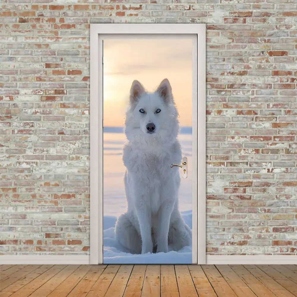3D Снежный волк дверь картина Фреска Sickers дверь стикер обои наклейки украшение дома HC20181212021