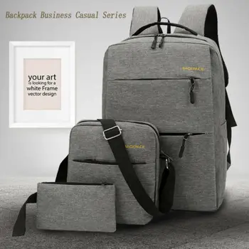 

2019 City Bag Laptop Backpack School Bag Business Case Rucksack Travel College Unisex Solid Canvas Bags 3 Pcs