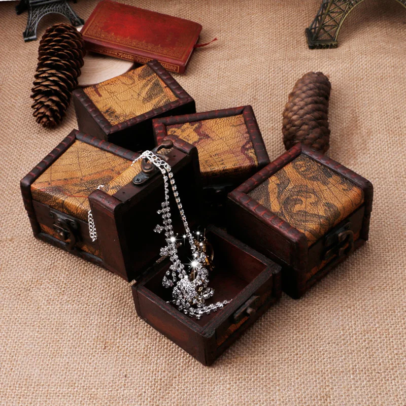 Винтажные деревянные карты коробка для хранения Чехол ювелирные запонки груди небольшой подарок