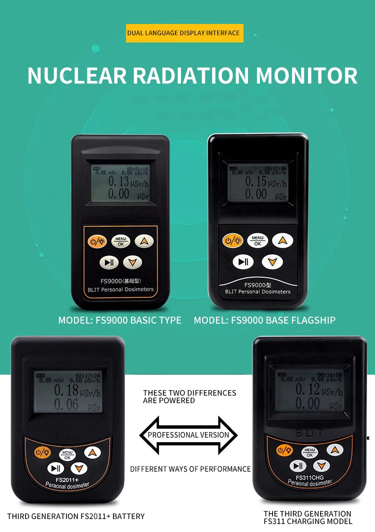 Детектор ядерного излучения дозиметр английский японский меню FS9000 тип батареи