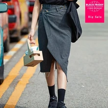 Акция, ВИНТАЖНАЯ ДЖИНСОВАЯ Асимметричная юбка с высокой талией,, летняя Модная брендовая юбка с вырезами, Wj2633, Прямая поставка