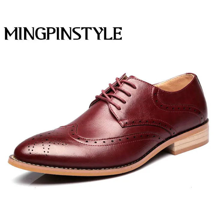 Dropshipping fashion new brand casual spring leather shoes mens dress business brogue shoes male lace up wedding shoes A005