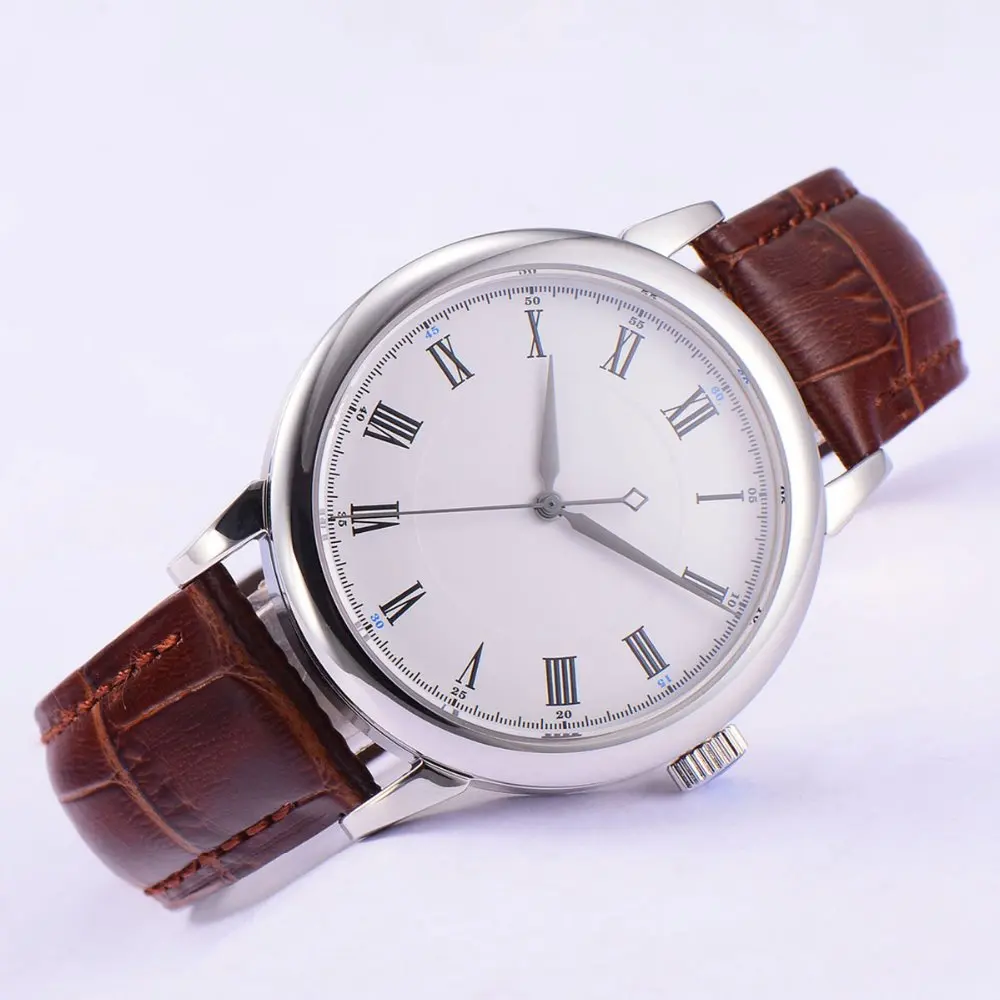 

40mm corgeut white sterile dial brown strap Automatic mens Watch