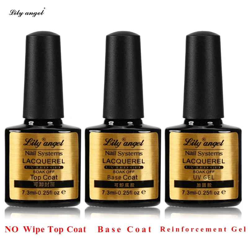 

3pcs/lot Reinforcement Gel + No Wipe Top Coat + Base Coat Gel Nail Polish UV/LED Manicure Lasting Health Resin Material