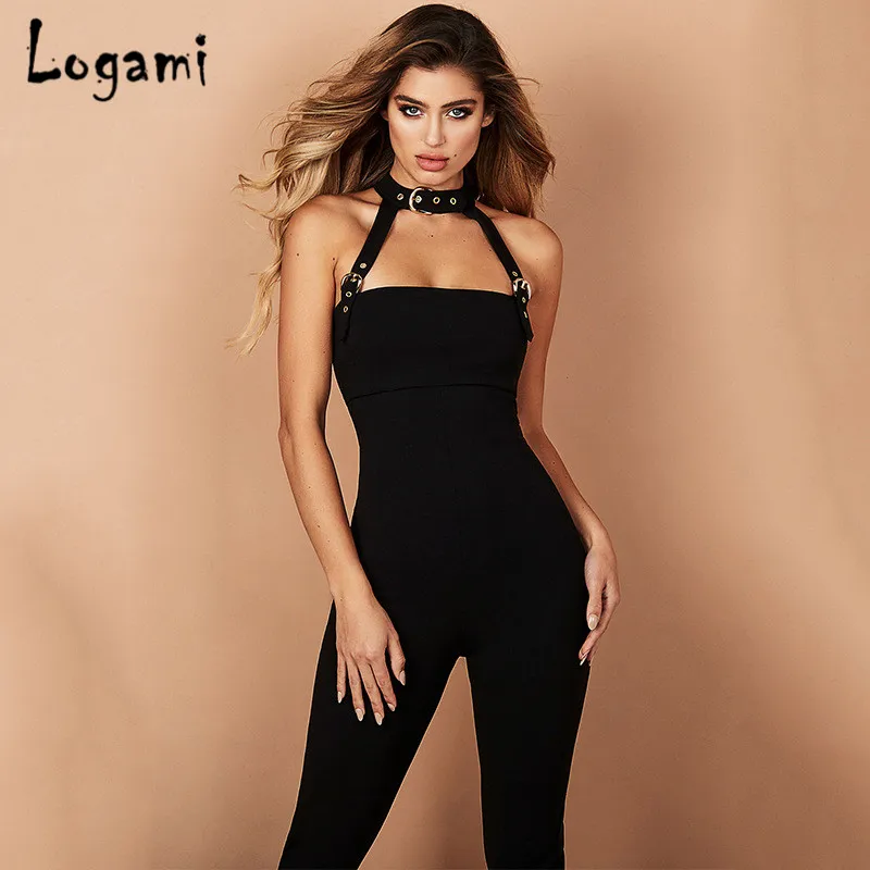 LOGAMI комбинезон Для женщин s комбинезон сексуальный Bodycon Комбинезоны для Для женщин 2018 Холтер комбинезон