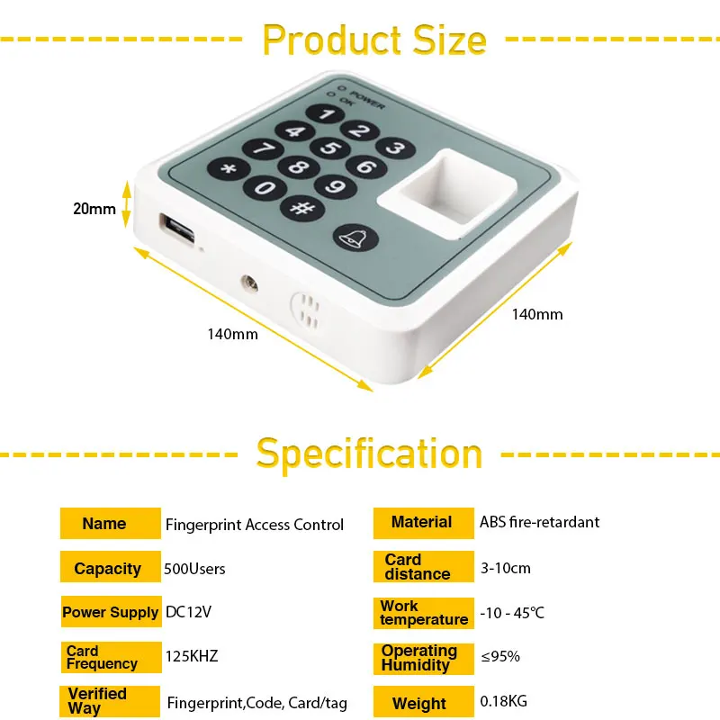 Датчик отпечатков пальцев двери Контроллер Доступа биометрический сканер RFID считыватель карт машина доступа с 10 шт. Ключ ID Тег