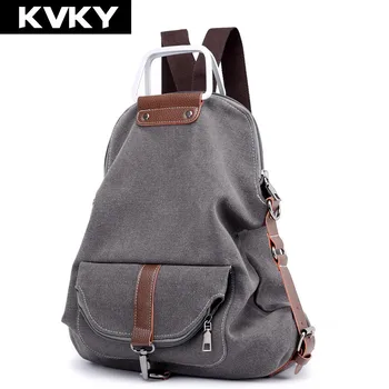 

KVKY New Vintage Women Backpack Multifunction Canvas Rucksack For Teenager Girls School Bag Large Capacity Female Travel Mochila