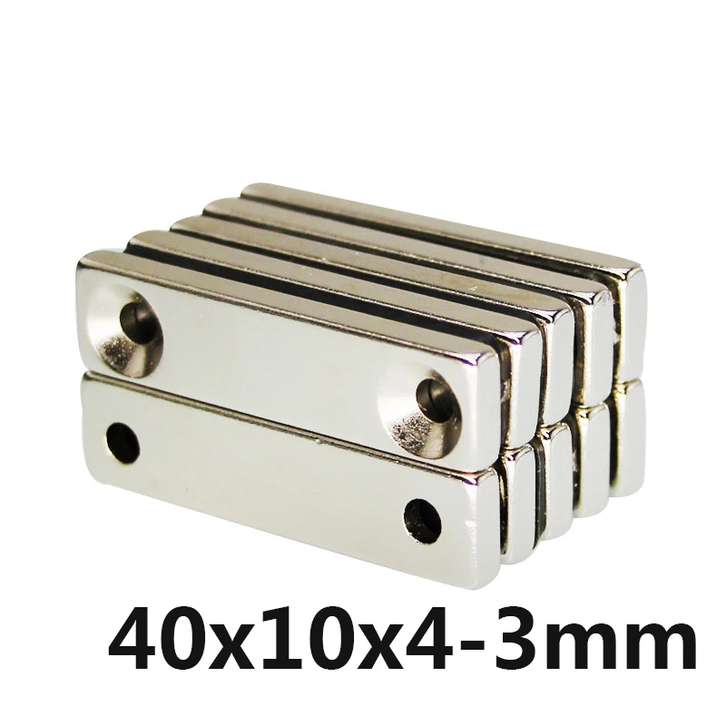 

2 pcs lot F 40x10x4 mm hole 3mm N35 Strong Square NdFeB Rare Earth Magnet 40*10*4 mm 3hole mm