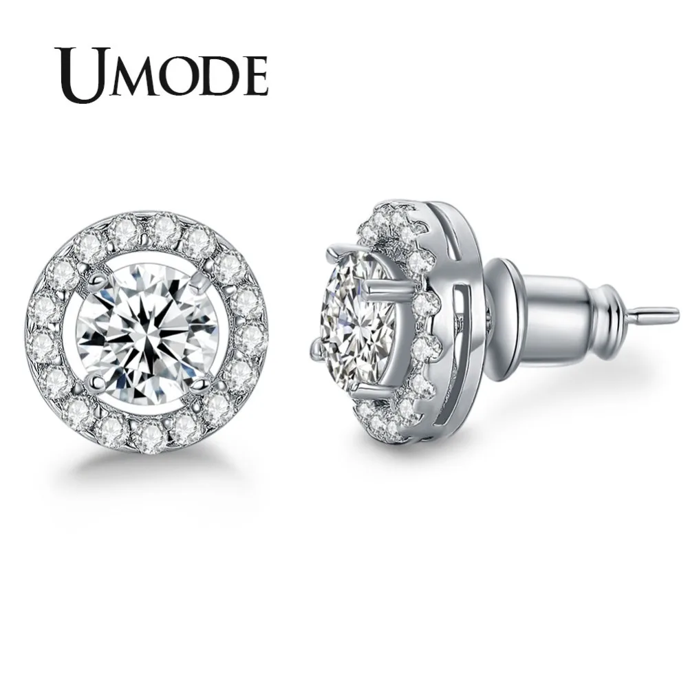 

UMODE Round Stud Earrings 0.75 Ct AAA+ Zircon Stud Earrings for Women Girls Fashion Party Femme Wedding Luxury Jewelry UE0012