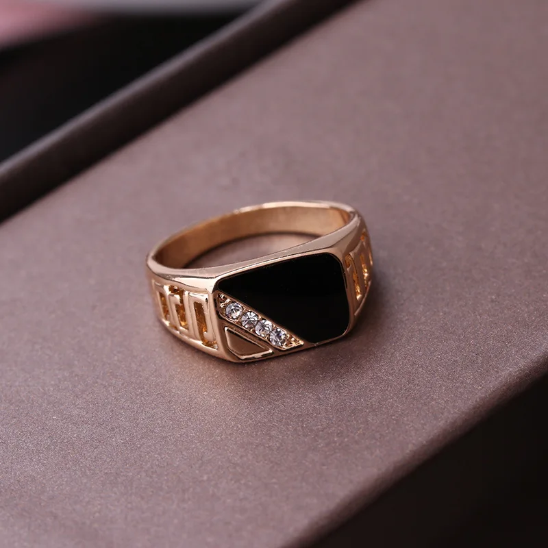

New Design Square Shape Men's Ring Set With Rhinestone Fashion Silver Gold-color Black Enamel Men Finger Ring
