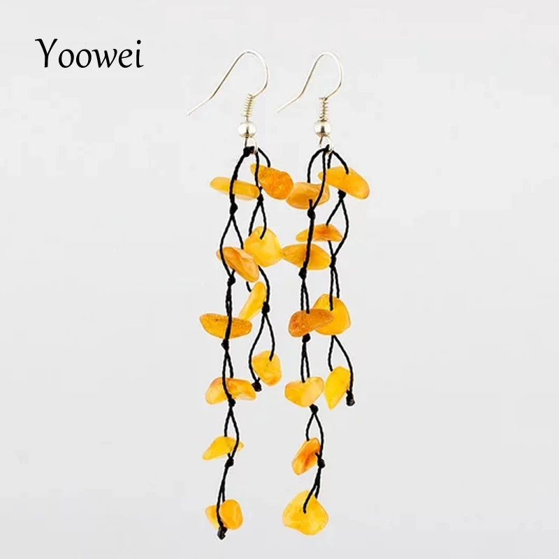 

Yoowei Natural Amber Chips Women Earrings Baltic Genuine Irregular Beads diy Designer Amber Jewelry Handmade Dangling Earrings