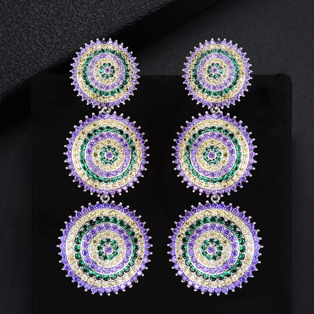 

GODK Luxury Round Statement Drop Earrings For Women Wedding Cubic Zircon Party Dubai Silver Bridal Jewelry 2019
