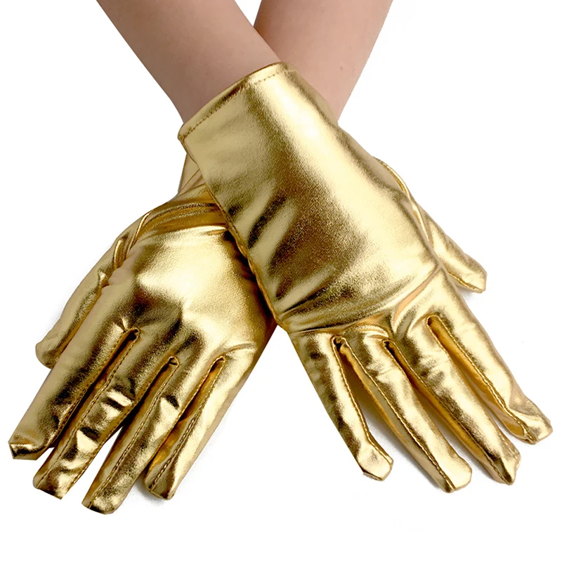 CHUNG Adult Halloween Fancy Fashion Shiny Metallic Gloves Wrist Length Stage Performance Ceremonial Short Gloves Vintage