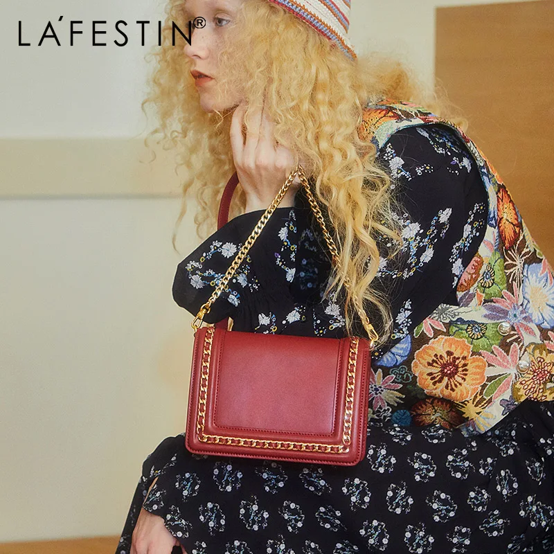 Женская сумка Кроссбоди LAFESTIN маленькая квадратная из коровьей кожи в стиле ретро