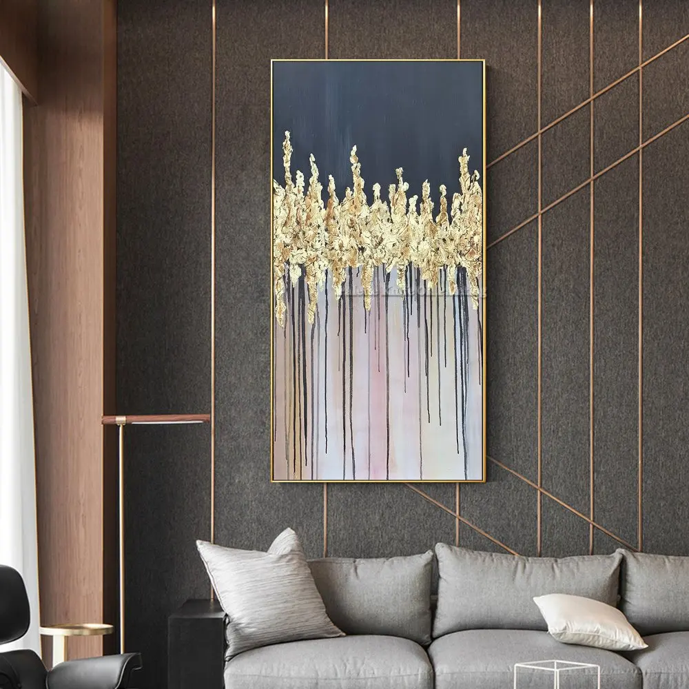 Original Abstract Gold Tree Forest Leaf Acrylic Painting on Canvas Cuadros Decoration Texture Wall Art Pictures for Living Room