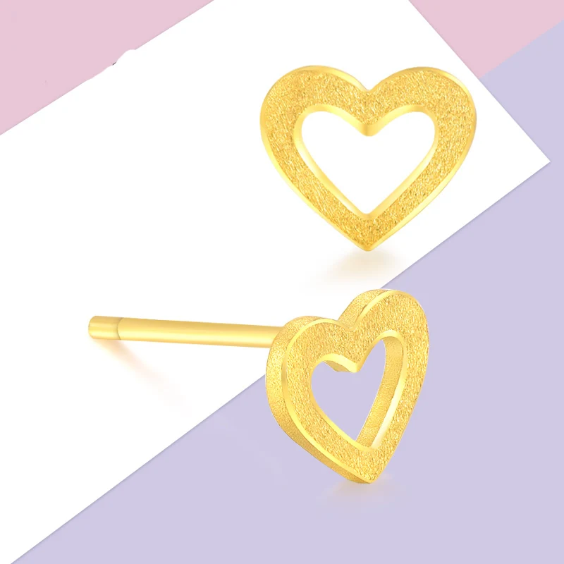 women heart Stud Earrings Authentic Solid 999 24K Yellow Gold 1.2-1.3g | Украшения и аксессуары