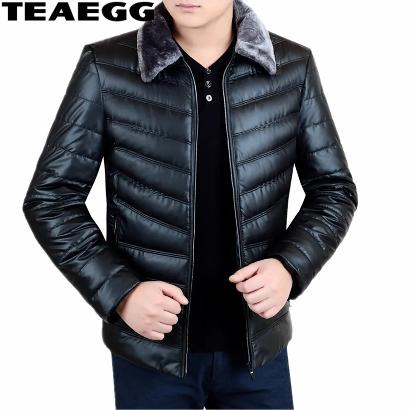 TEAEGG Casual Black Winter Jacket Men 2017 Cotton Padded Plus Size Pu